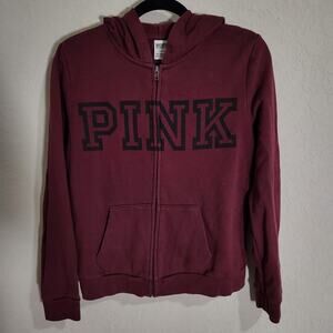 Victoria's Secret PINK Burgundy Red Classic Full Zip Fleece Hoodie Jacket - M